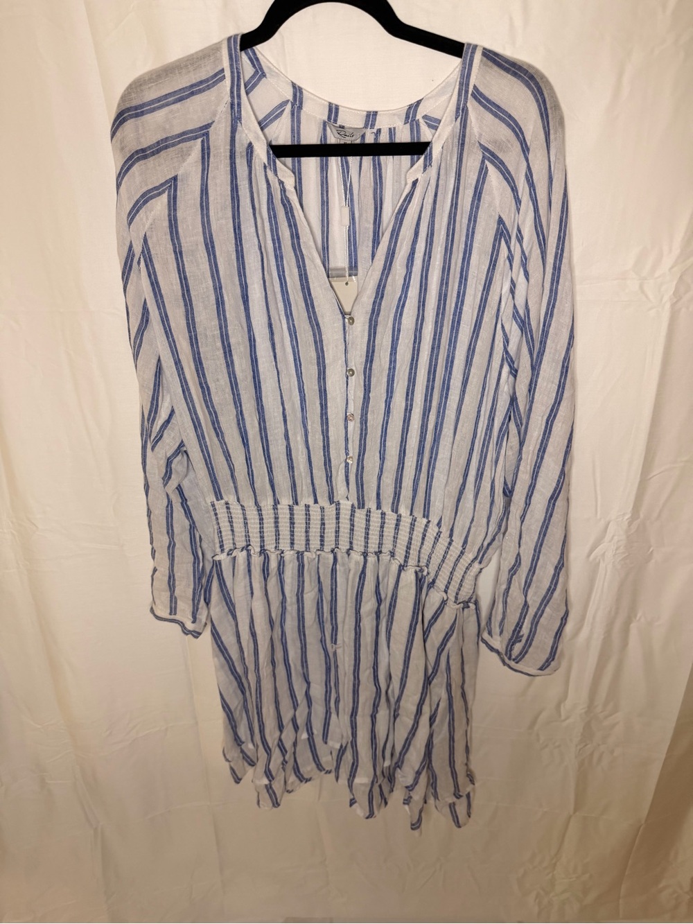 Rails Blue and White Striped Smocked-Waist Tunic